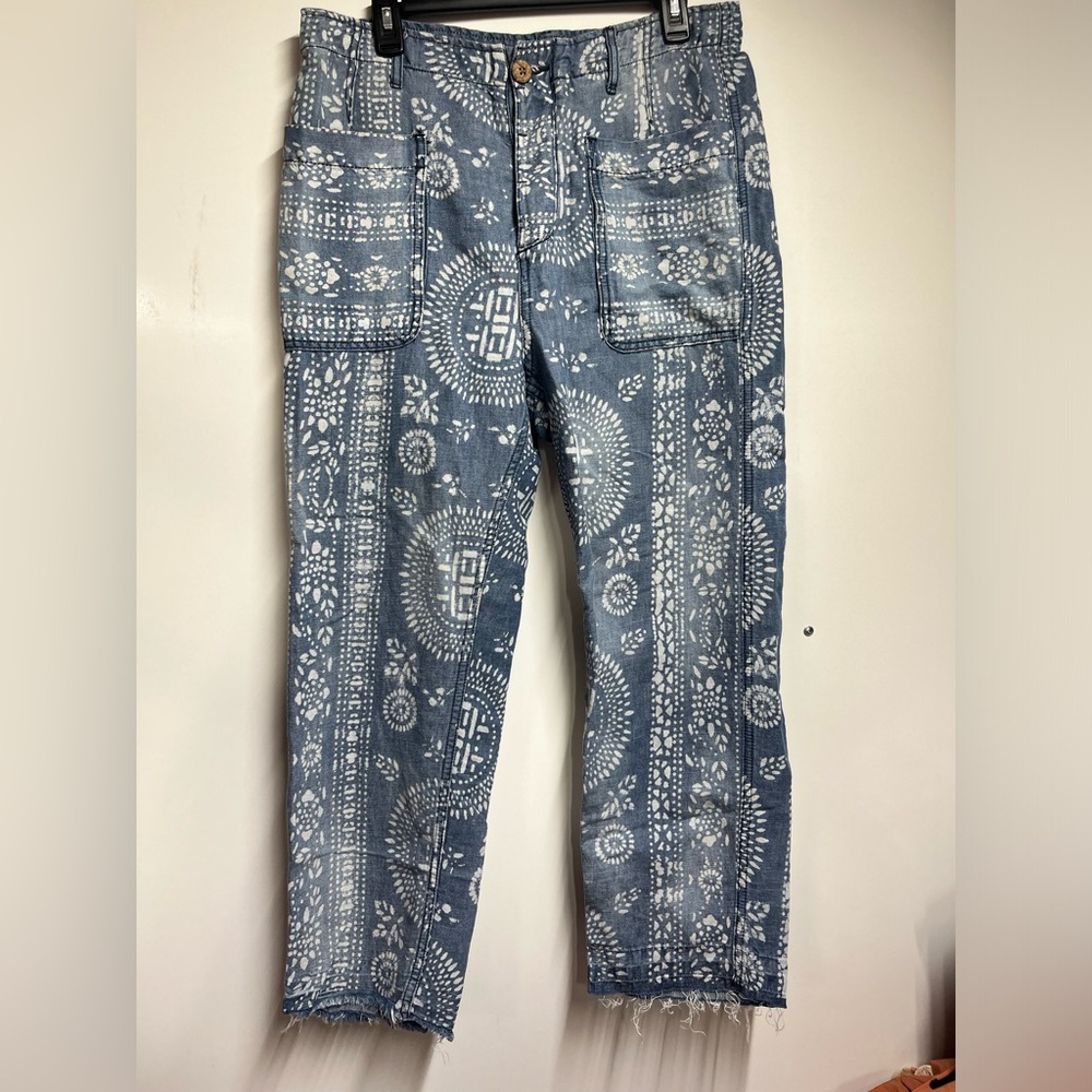Free People Island Vibes Discharge Trousers pant Island Blue size 29 boho - Picture 4 of 9